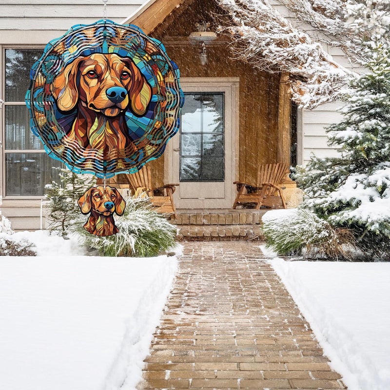 Romart Dachshund Wind Spinners Outdoor, Wiener Dog Gifts Garden Hanging Wind Spinner, Stained Glass Style 3D Stainless Steel Outdoor Decor for Patio Yard Lawn - Image 4